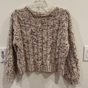 Jessica Simpson Chunky Knit Women's Sweater - Cream and Brown with blue flecks